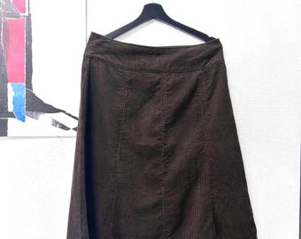 Falda acampanada de pana marrón oscuro, falda informal minimalista de algodón hasta la rodilla, talla L