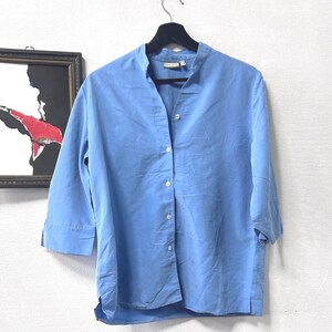 80s Schlichtes Schlichtes Kurzhemd mit Stehkragen, Kurzarm, Gr 38