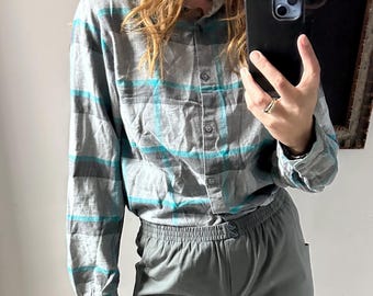 Vintage Cotton Plaid Shirt, Long Sleeve Button Down Top, Size L/40