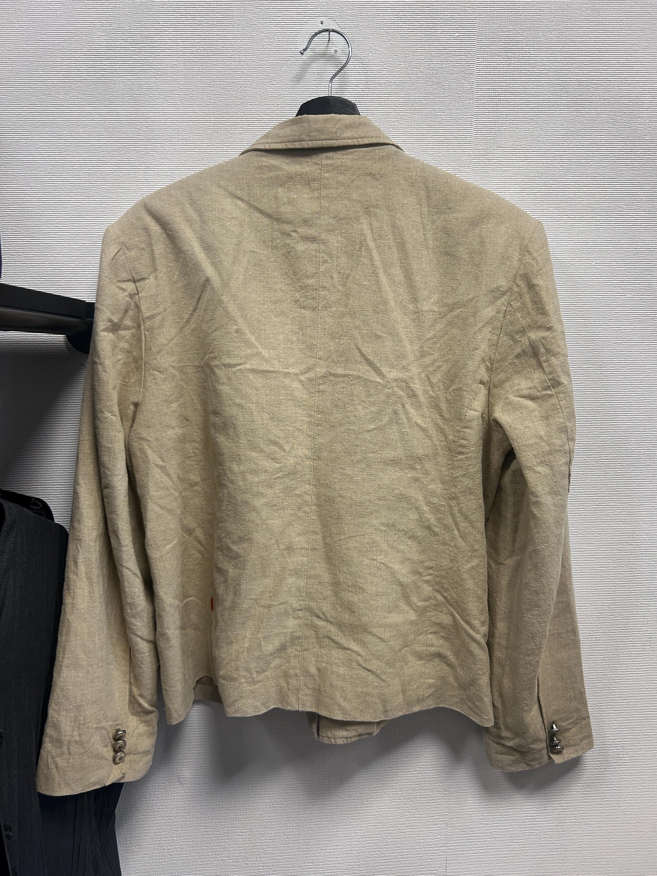 Vintage Grey Linen Blazer: Double Breasted Retro Jacket - Size L