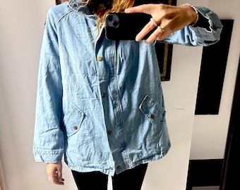 Chaqueta vaquera vintage de los años 80, extragrande, de lavado claro, unisex, de algodón, talla S/M