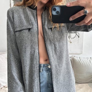 Giacca in tweed anni '90 / Giacca grigia di classe / Blazer lungo / Giacca classica da donna / Giacca da lavoro - M