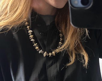 Vintage Stone Bead Necklace, Boho Raw Jewellry, Casual Collar,