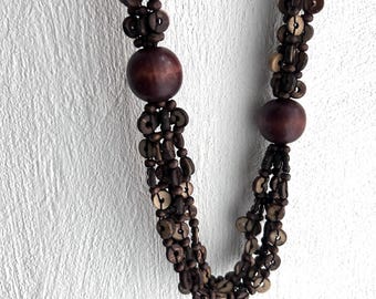 Collier vintage avec pendentif en perles de bois marron : bijoux bohèmes de 34 pouces