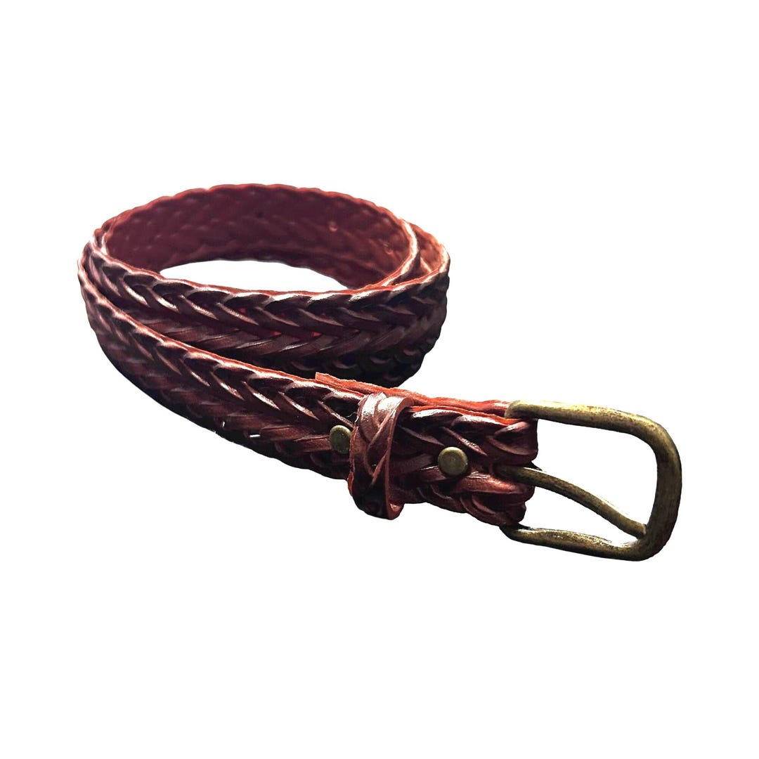 Vintage 70s Woven Eco Leather Belt: Boho Brass Buckle - Etsy display picture 2