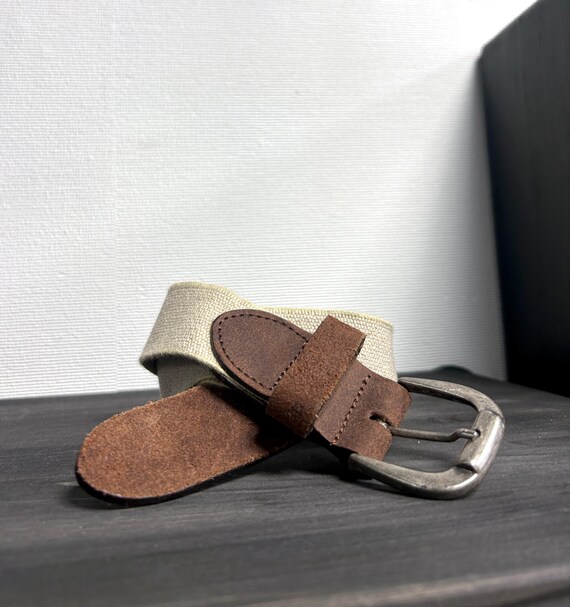 Vintage Beige Elastic Belt, Leather Trim, Unisex Style - Etsy