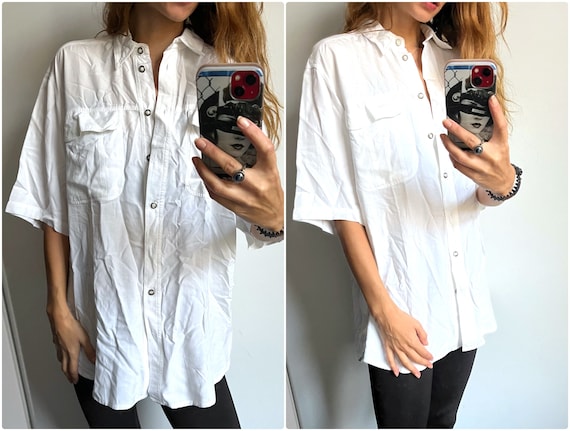 White Long Shirt / Oversized Short Sleeve Top / F… - image 1