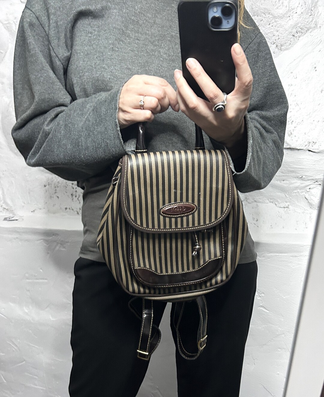 Mini Striped Backpack Striped Small Backpack / Faux Leather Backpack / Vintage 90s Bag ...