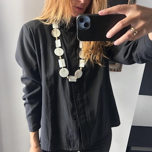 Large Round Shell Necklace / White Round Beads / Long Necklace / Boho Necklace / Retro Neck Accessory / Gift Idea /