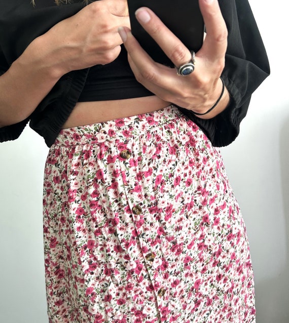 Romantic Bubble Pink Skirt / Cute Roses Printed S… - image 2