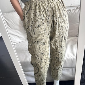 Vintage katoenen broek jaren 80 met geometrische print: hoog getailleerde enkelbroek (XS-S)