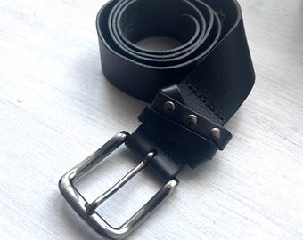 Vintage Y2K Leather Heavy Stud Round Buckle Sterling Silver Inspired Belt 48” 1 1/2 main image 4