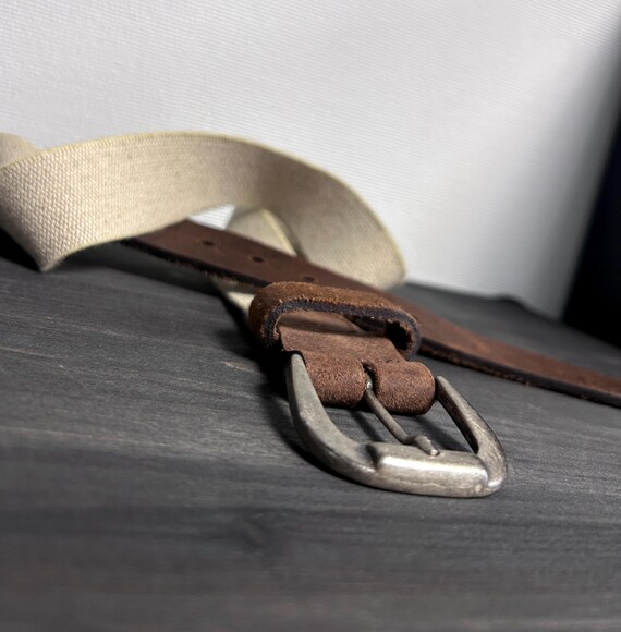 Vintage Beige Elastic Belt, Leather Trim, Unisex Style - Etsy display picture 3
