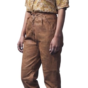 Vintage bruna läderbyxor, höga bohemiska byxor, lantlig, casual, västerländskt mode, XS bild 1