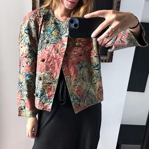 Boho Floral Jacket / Colorful Retro Jacket / Vintage 80s Crop Jacket / Artsy Top / Romantic Feminine Jacket / Boxy Jacket - Large