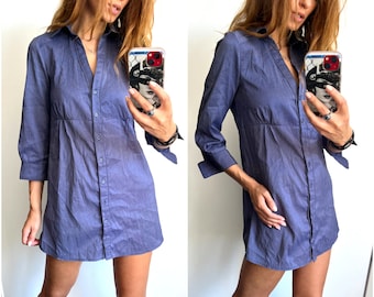 Mini Solid Purple Dress / Half Sleeved Shirtdress / Casual Summer Dress / Work School Dress - S