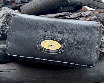 90s Leather Round Zip Wallet, Grunge Long Purse, Classic Organizer
