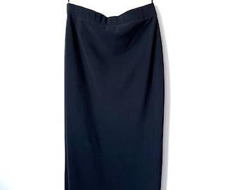 90s Black Pencil Skirt, Long High Waist Stretchy Goth Skirt, Size L
