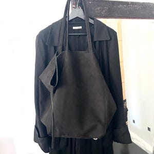 Handcrafted Black Nubuck Leather Tote Bag: Large Reversible Slouch Bag