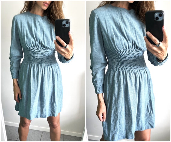 Blouson Basic Dress Vintage Mini Solid Dress Long Sleeved Dress Sweater Dress Casual Dress Blouson Dress Small Etsy UK