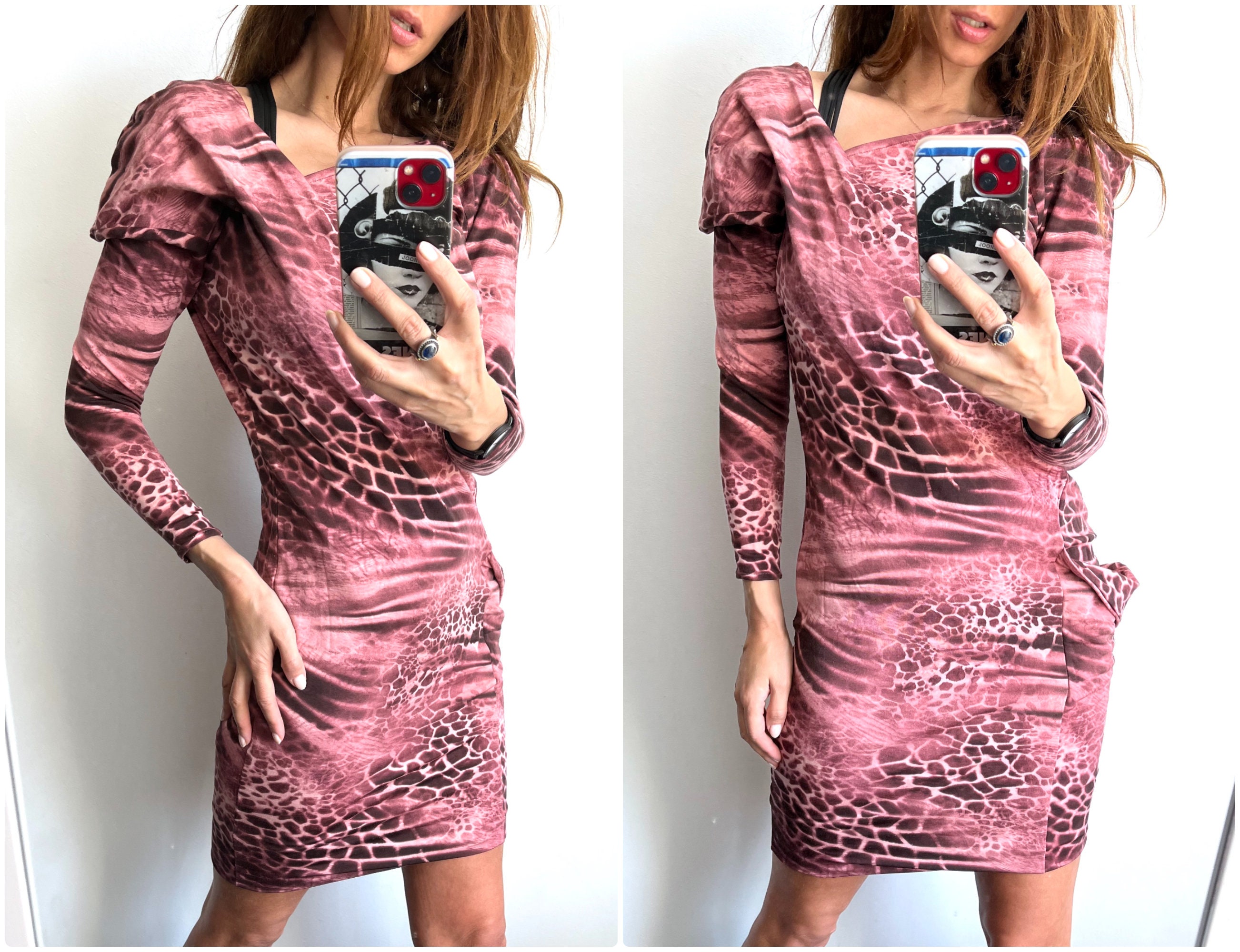 Tight Crazy Dress Mini Printed Stretchy Dress Coral Patterned