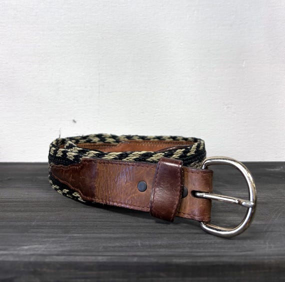 Brown Woven Leather Belt with Silver Buckle Vintage 90 main image 4