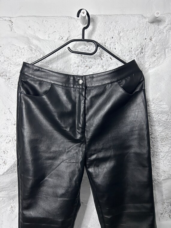 Eco leather Black Pants / Cropped Trousers With S… - image 6
