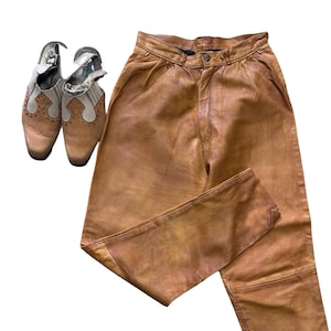 Vintage bruna läderbyxor, höga bohemiska byxor, lantlig, casual, västerländskt mode, XS bild 2