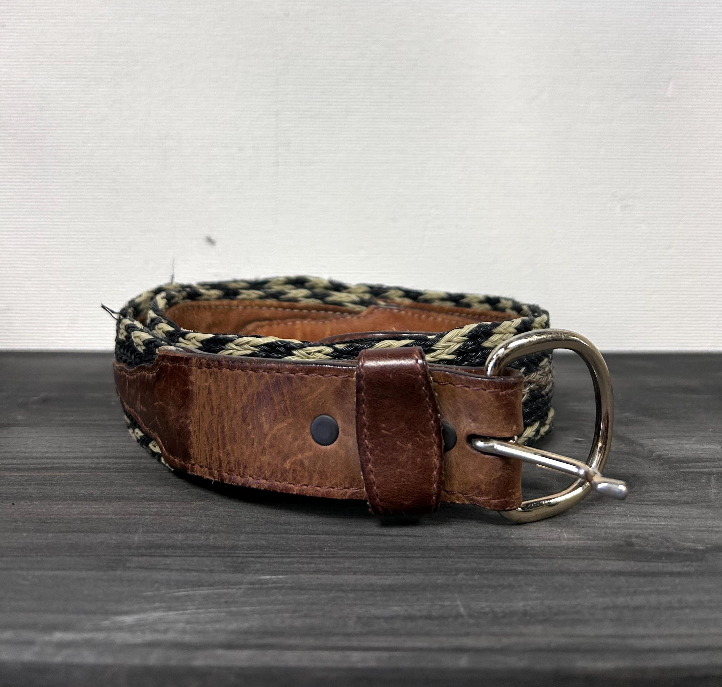 Vintage Woven Brown Leather Belt, Unisex Retro Style, Silver  display picture 3