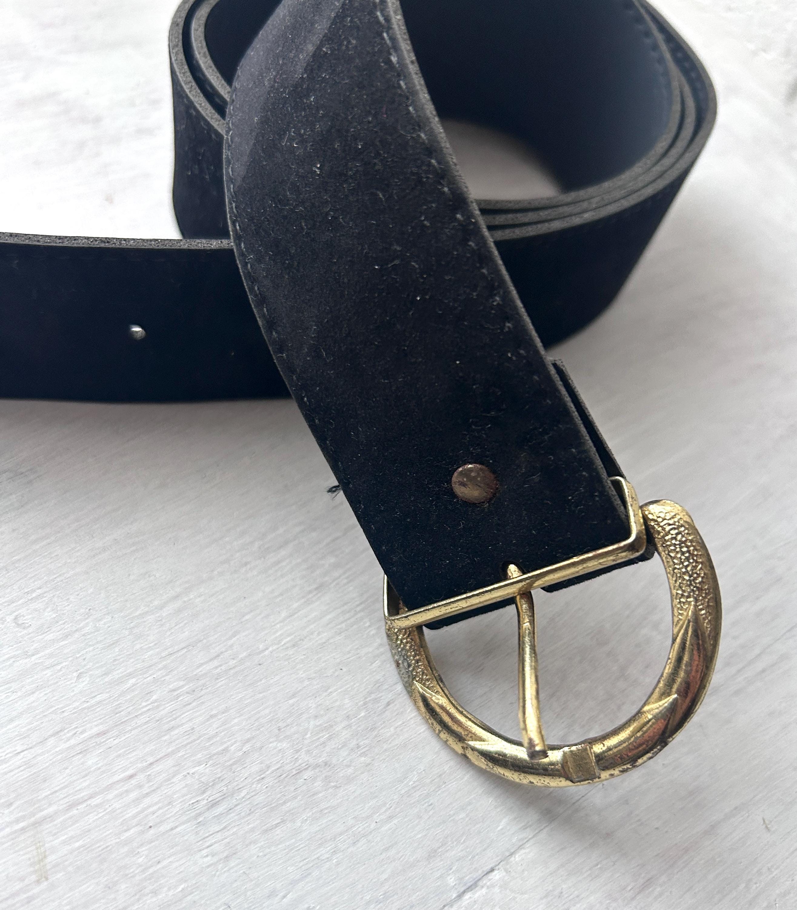Handmade vintage suede Stylish Black and Gold Women\'s Belt SM Black Suede Belt With Golden Buckle Dress Belt Women  main image 3
