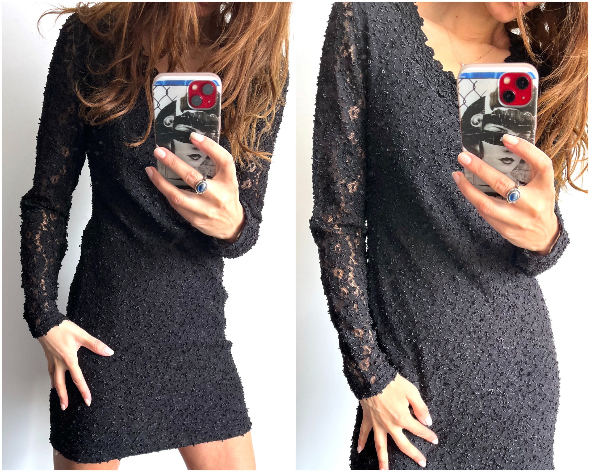Mini Lace Trimmed Dress With Long Sleeve / Bodycon Bandeau 90s