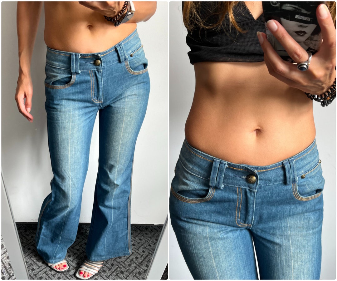 90s Bell Bottoms Jeans / Low Waist Hippie Jeans / Flared Faded Blue