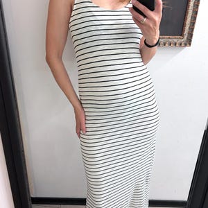White Striped Maxi Tank Dress: Cotton Blend Sleeveless Summer Dress
