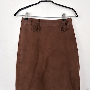 Vintage 70s Brown Suede Fringe Mini Skirt - XS