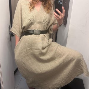 Linen Maxi Dress: Empire Waist Boho Gown - Short Wide Sleeves