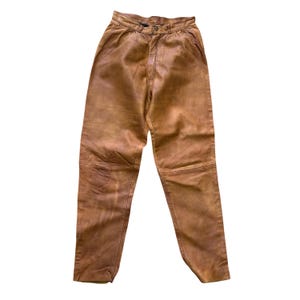 Vintage bruna läderbyxor, höga bohemiska byxor, lantlig, casual, västerländskt mode, XS bild 4