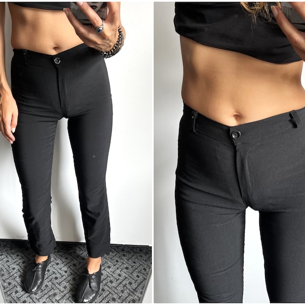 Pantalon slim noir taille haute / Pantalon skinny grunge minimaliste des années 90 / Pantalon zippé avec braguette City - XS