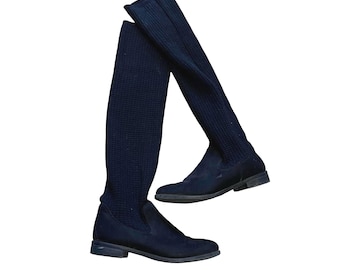 Botas altas elásticas hasta la rodilla en color negro, de punto, talla EU39, UK6, US8'5.