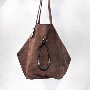 Brown Suede Large Minimal Bag / Slouch Casual Bag / Hobo Boho Bag / Basic Bag / Everyday Bag / Gift For Her / Perefct Gift Idea /
