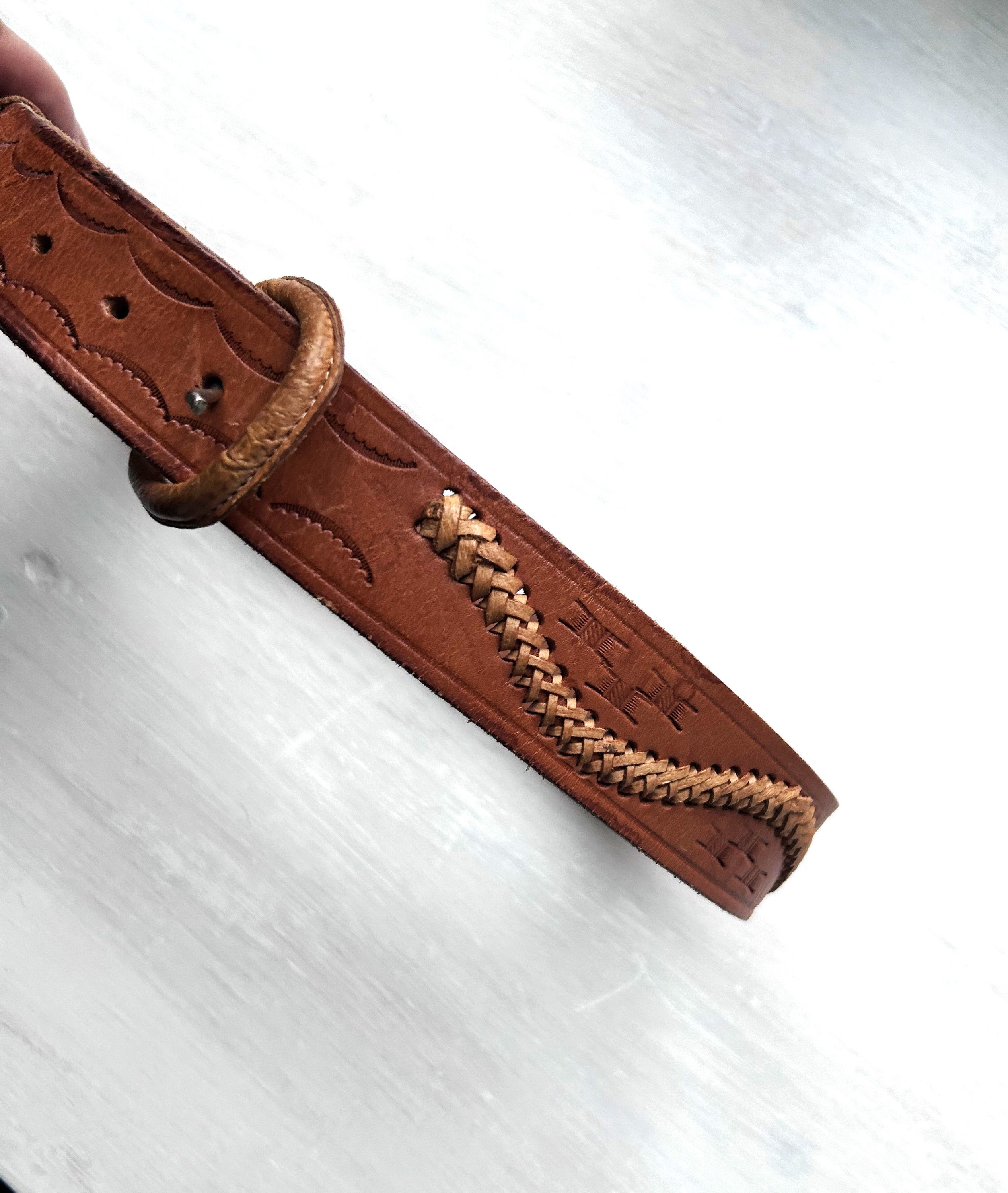 Vintage Bronze Crumrine Tooled Leather Western Statement Belt Unisex Size 36 Western Tooled Leather Belt 38 main image 3
