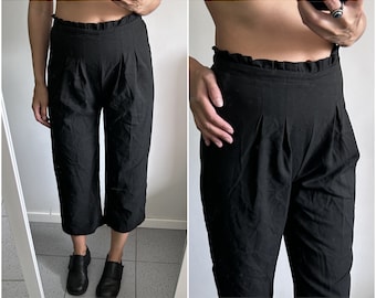 Pantalon court noir / Pantalon taille haute / Pantalon cigarette / Pantalon avec plis devant / Pantalon droit Pantalon classique pour femme - S