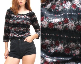 90s Floral Velvet Top (XS)