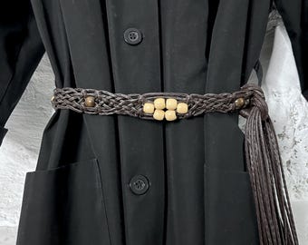 Beaded Braid Belt With Tassels - Black & Gold Glass Beads  display picture 1