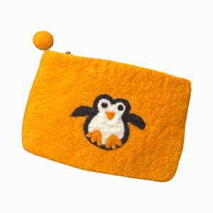 Zip Wool Funny Wallet with Felt Penguin, Girly Arctic Animal Purse