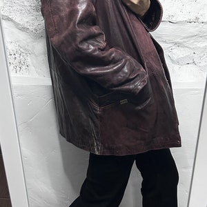 Cappotto sbiadito marrone / Giacca in vera pelle / Giacca in pelle di media lunghezza / Giacca oversize / Giacca Borgogna S M immagine 2