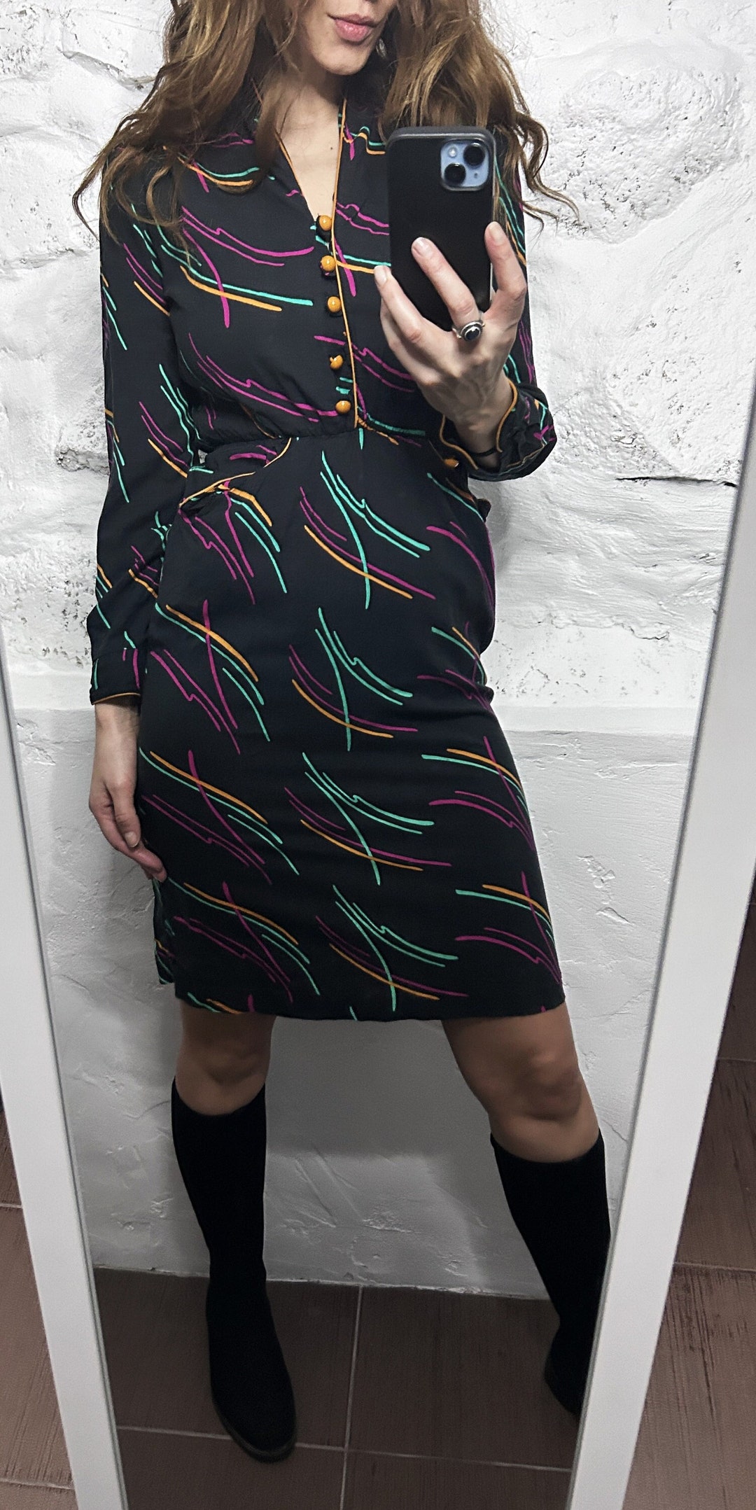 80's Geometric Blue and Orange Zip Top Dress by Wearables