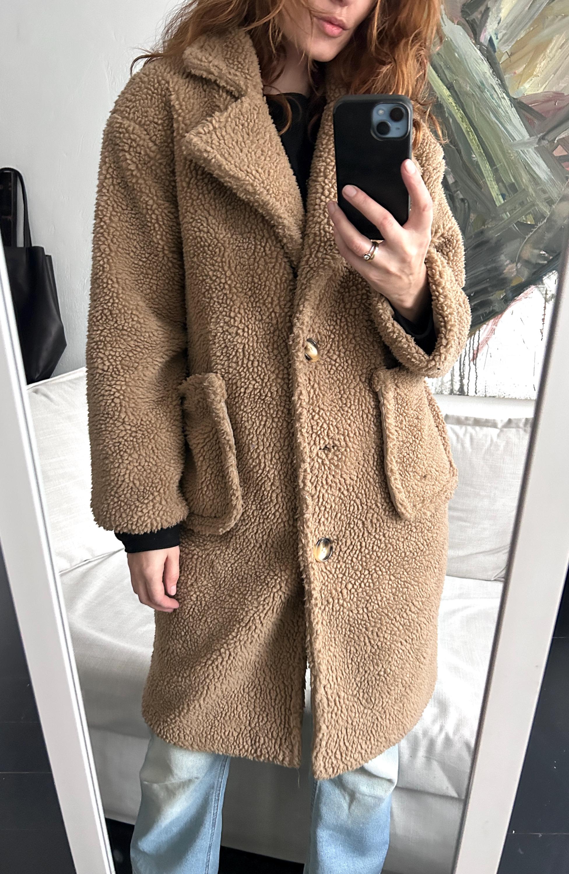 【 VINTAGE 】 Teddy Jacket Vintage Beige Teddy Coat: Mid-length Faux Fur Jacket (XS/S