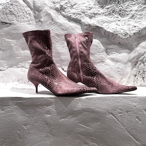 Y2K Pink Snakeskin Stiletto Ankle Boots - EU38 UK5 US8