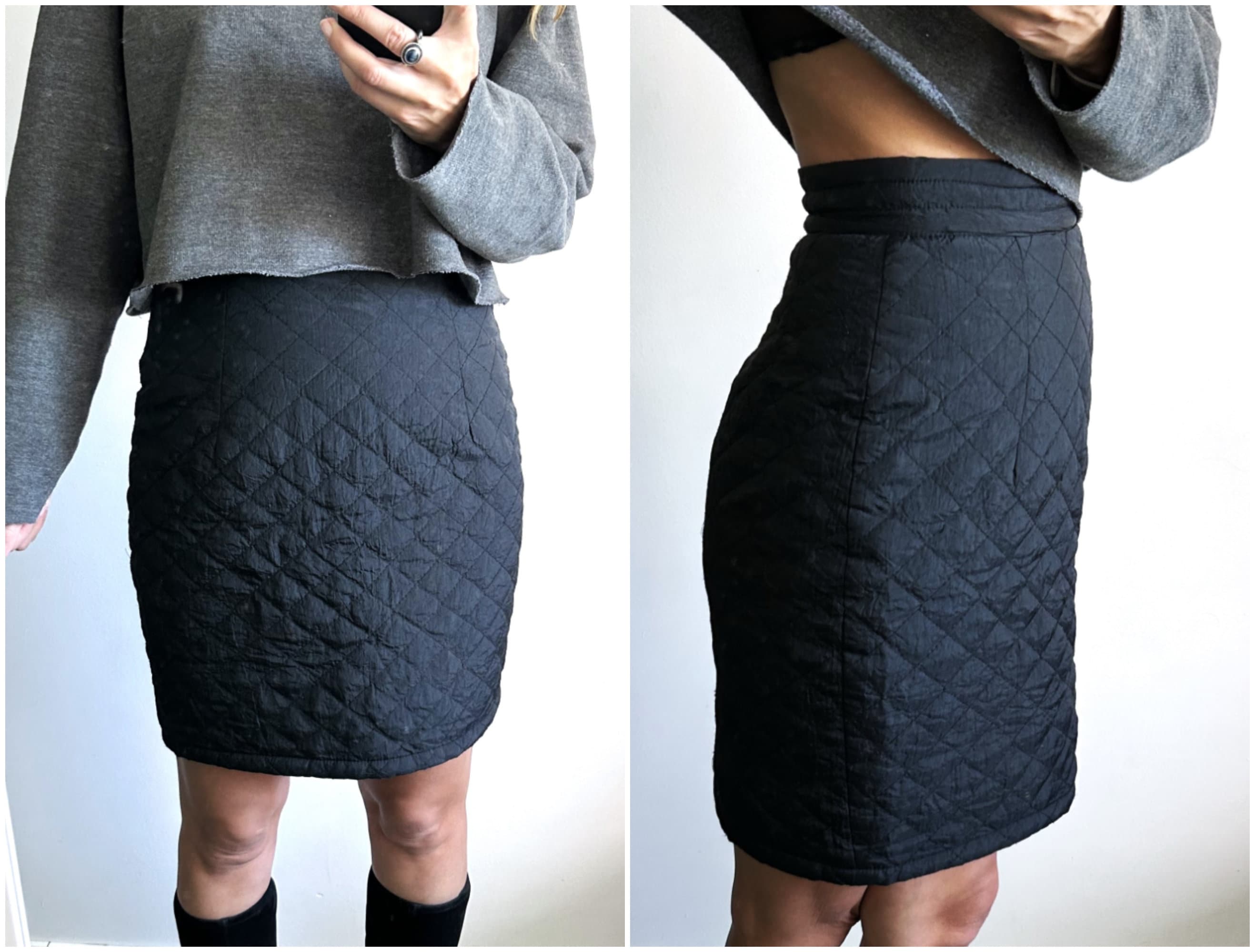 Long black top pencil skirt quilt