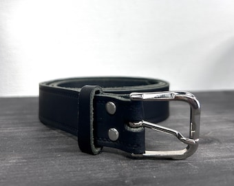 Vintage 90's Black Leather Belt With Silver Metal Buckle - Etsy